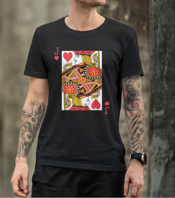 Red Jack Of Hearts Deck Card Icon With Bold Heart Symbols T-Shirt