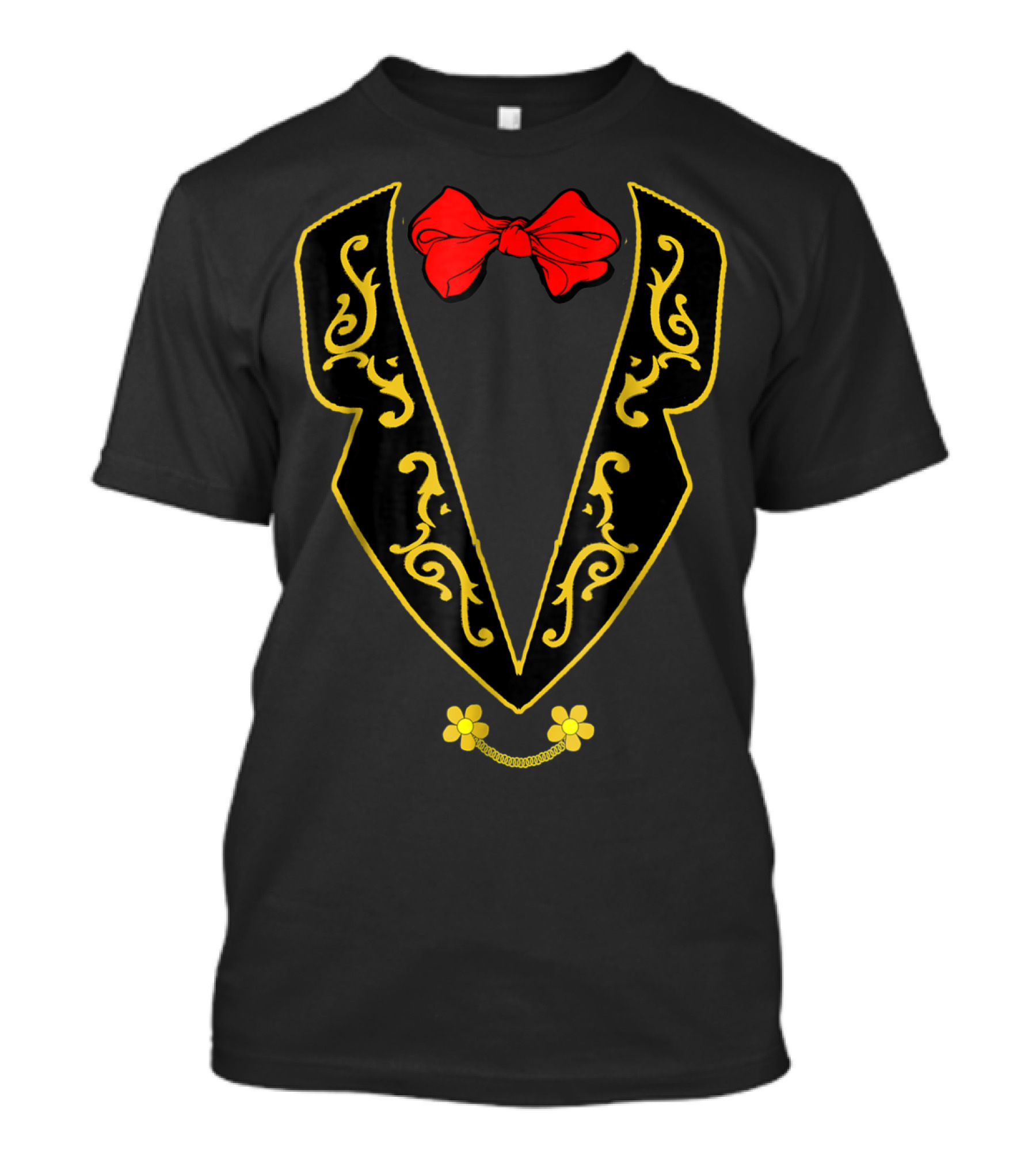 Victorian Gothic Magician Style Red Bow Black Gold Fleur-de-Lis Chain T-Shirt