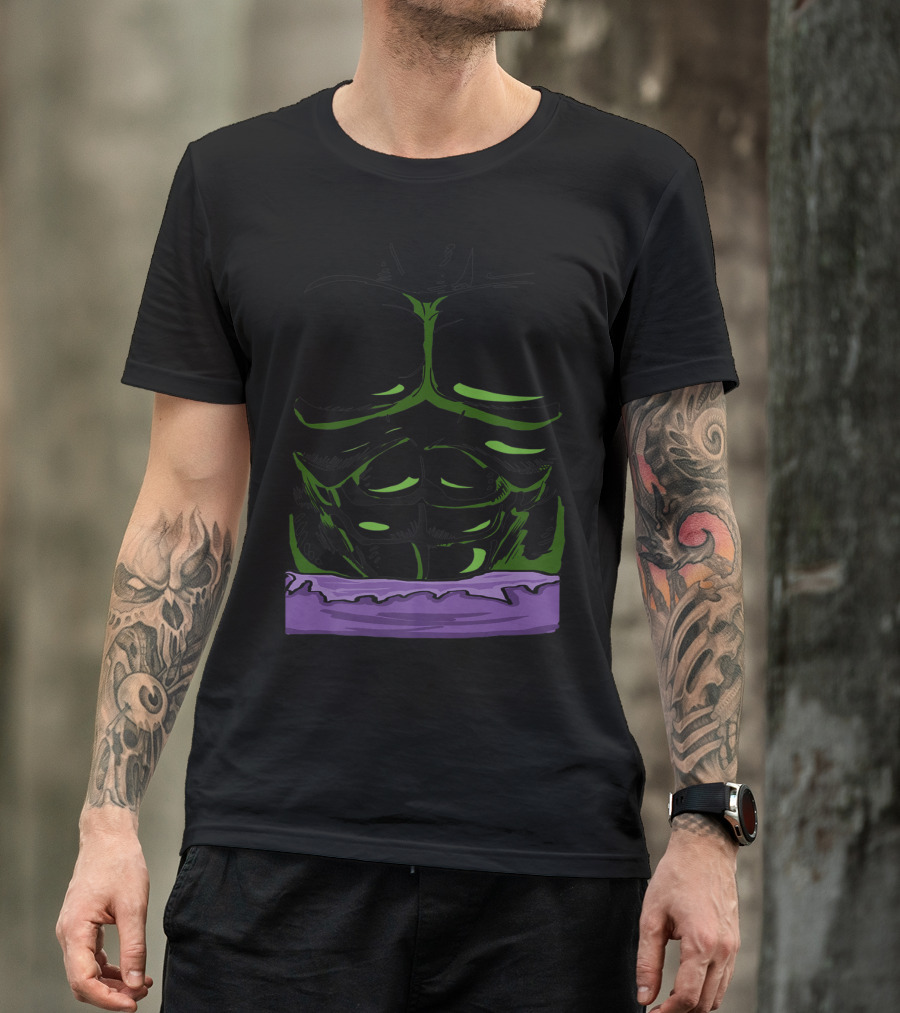 Marvel Incredible Hulk Muscular Green Torso With Purple Ripped Pants T-Shirt