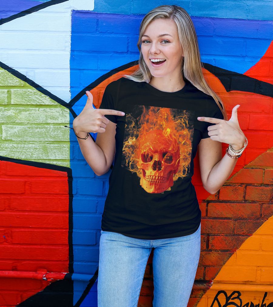 Men's Fiery Skull Day Of Dead Sugar Skulls And Roses T-Shirt