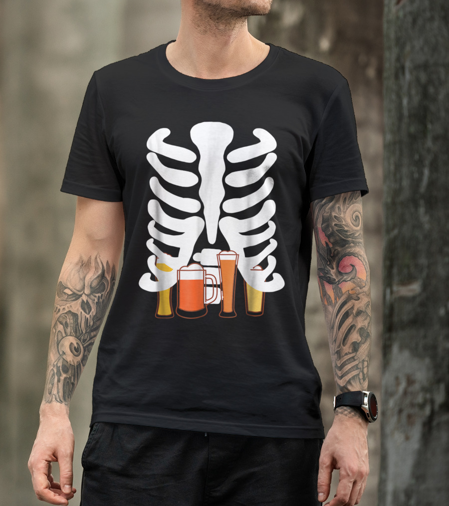 Mens Craft Beer Hops Ribs Skeleton Pint Glasses T-Shirt