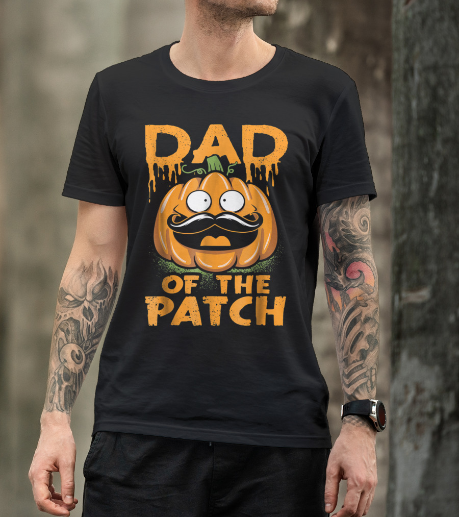 Dad Of The Patch Pumpkin Moustache Face Halloween T-Shirt