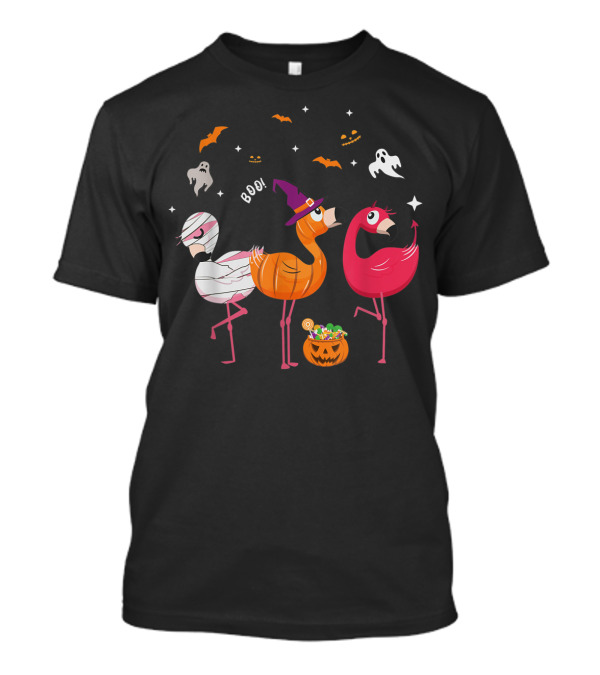 Mens Funny Three Flamingoes Halloween Costumes Boo T-Shirt