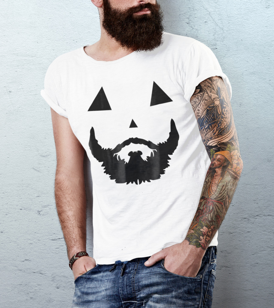 Halloween Pumpkin Jack-o'-Lantern Beard Face Mens T-Shirt