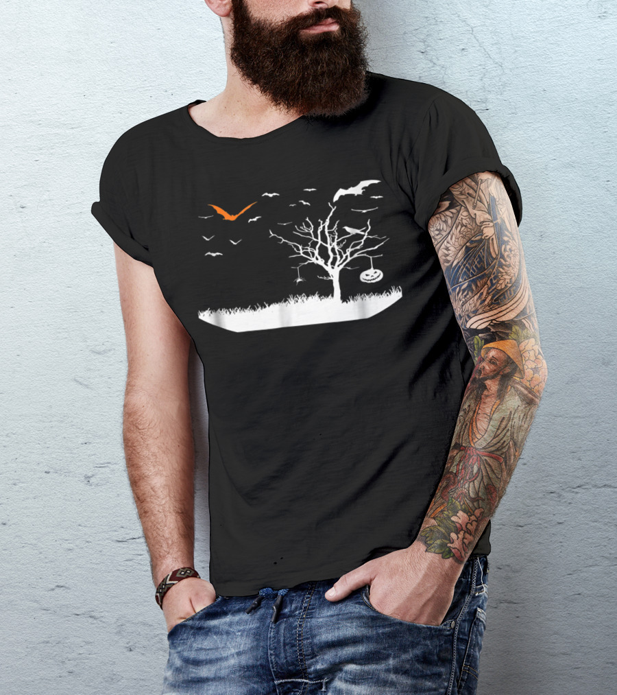 Halloween Tree Silhouette With Birds And Jack-o'-Lantern T-Shirt