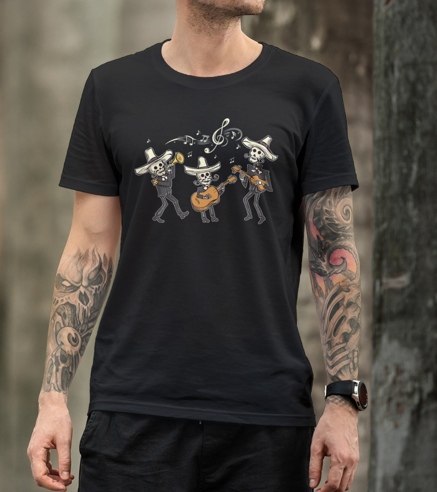 Mariachi Skeleton Band Playing Music Day Of The Dead T-Shirt