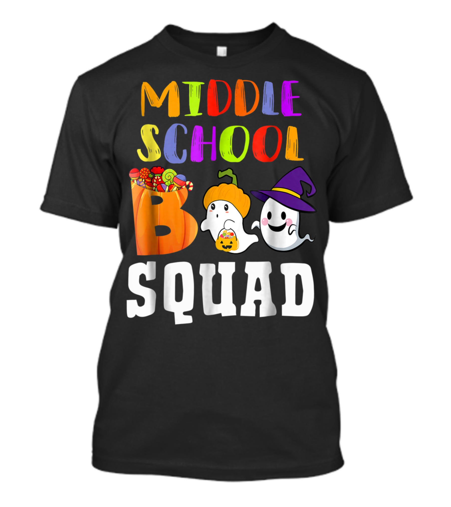 Middle School Boo Squad Halloween Ghosts Candy Pumpkin Hat T-Shirt