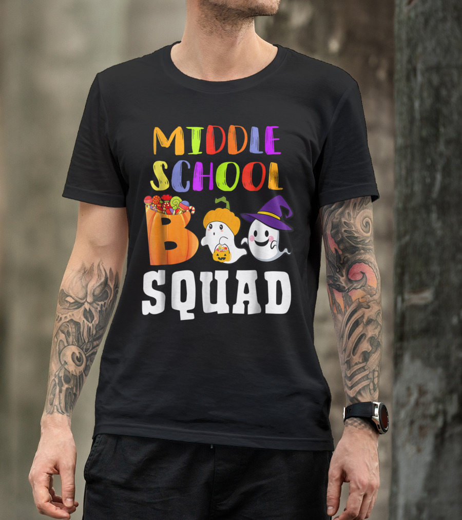 Middle School Boo Squad Halloween Ghosts Candy Pumpkin Hat T-Shirt