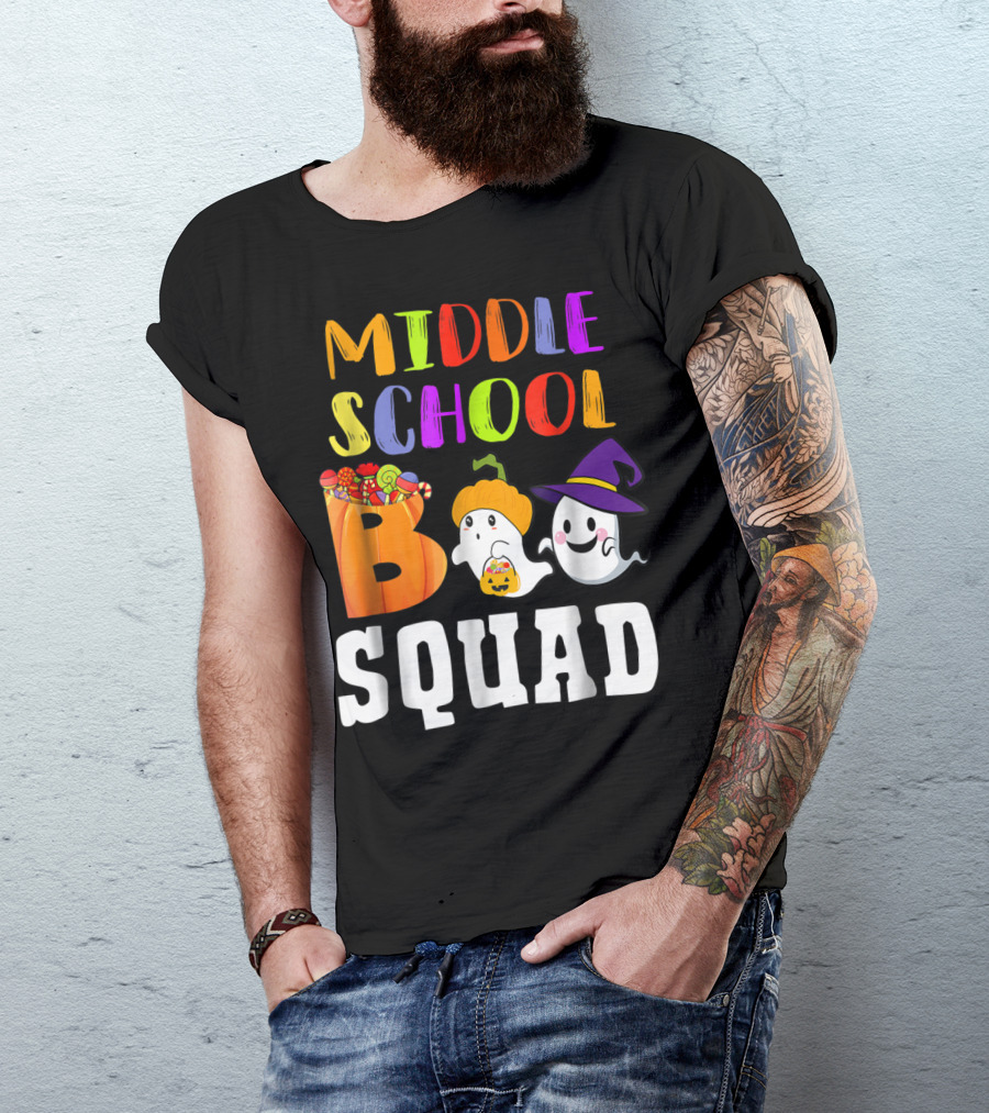 Middle School Boo Squad Halloween Ghosts Candy Pumpkin Hat T-Shirt
