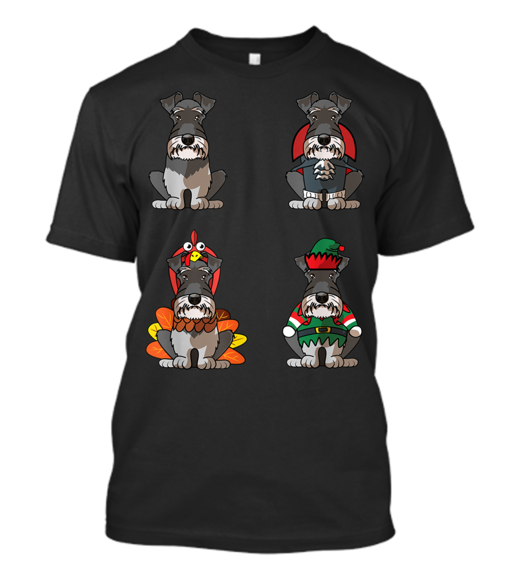 Miniature Schnauzer Holiday Costumes Turkey Santa Elf T-Shirt