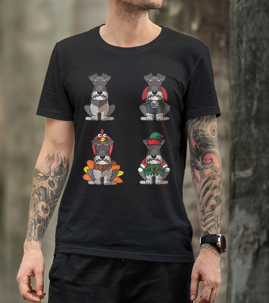 Miniature Schnauzer Holiday Costumes Turkey Santa Elf T-Shirt