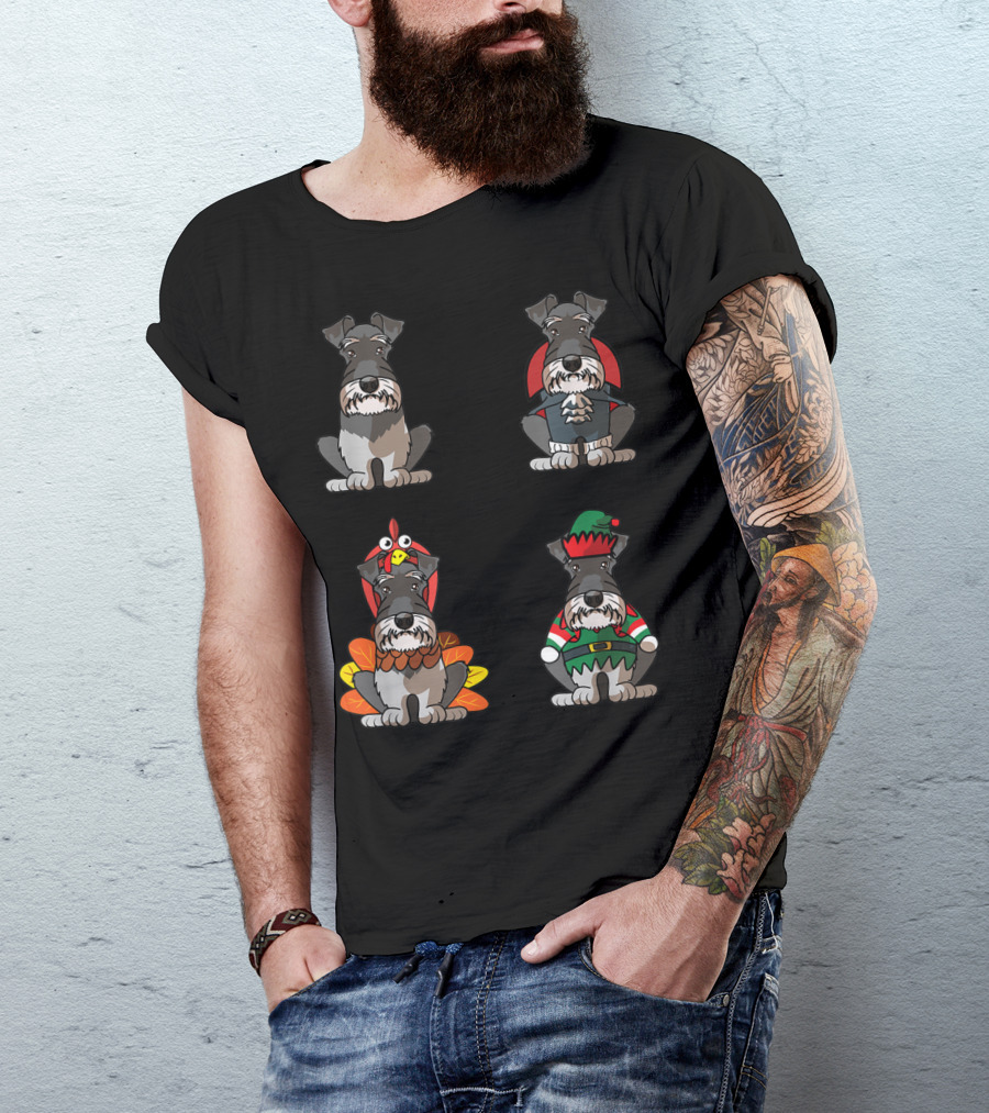 Miniature Schnauzer Holiday Costumes Turkey Santa Elf T-Shirt
