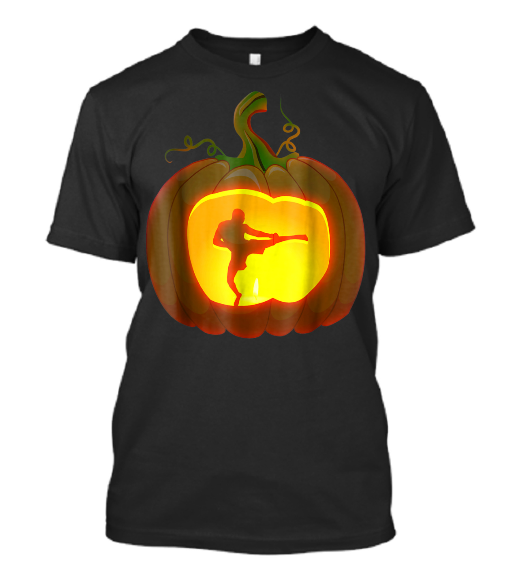 MMA Fighter Silhouette Inside Pumpkin Jack-O'-Lantern T-Shirt