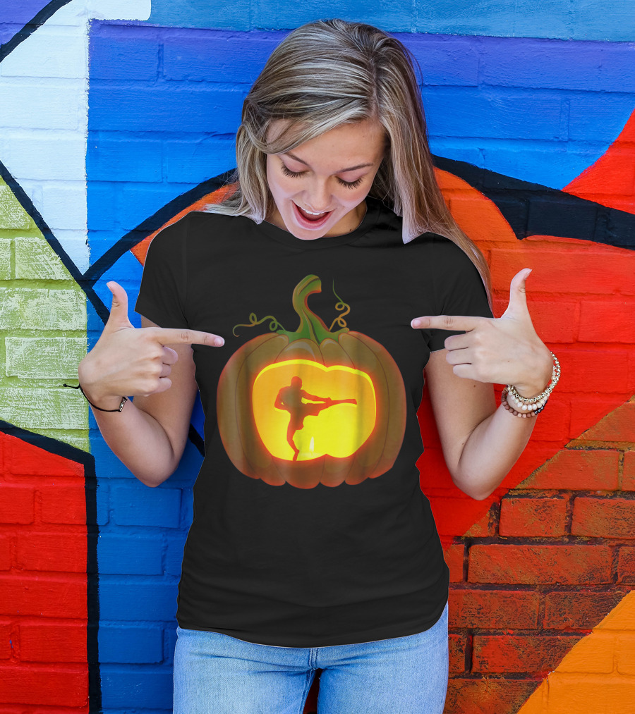 MMA Fighter Silhouette Inside Pumpkin Jack-O'-Lantern T-Shirt