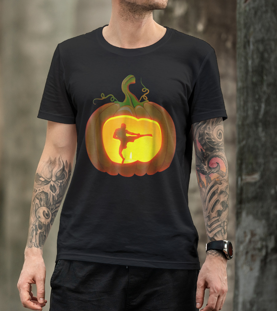 MMA Fighter Silhouette Inside Pumpkin Jack-O'-Lantern T-Shirt
