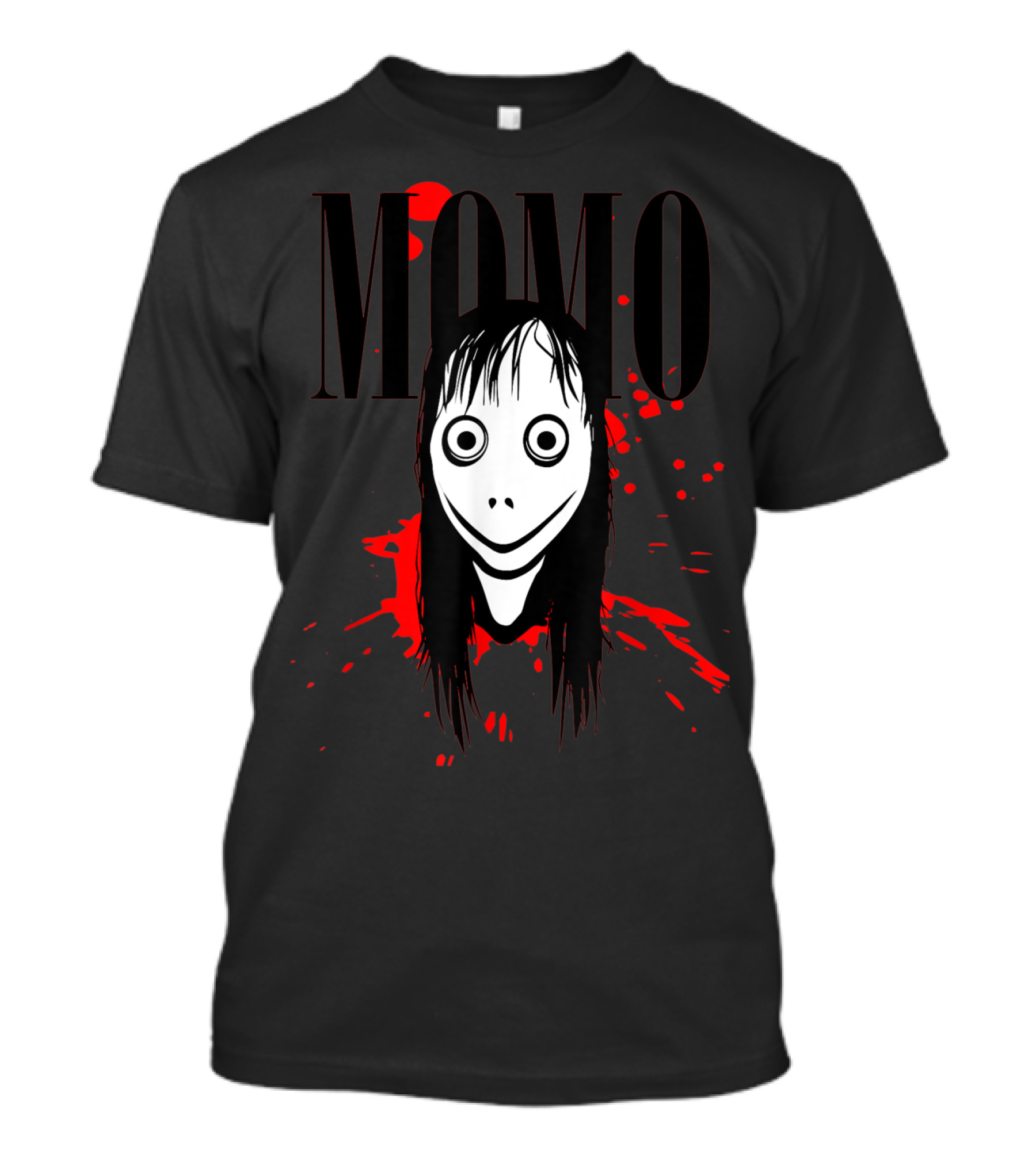 Momo Halloween Challenge Scary Face Momo Horror Mask Red Splatter T-Shirt
