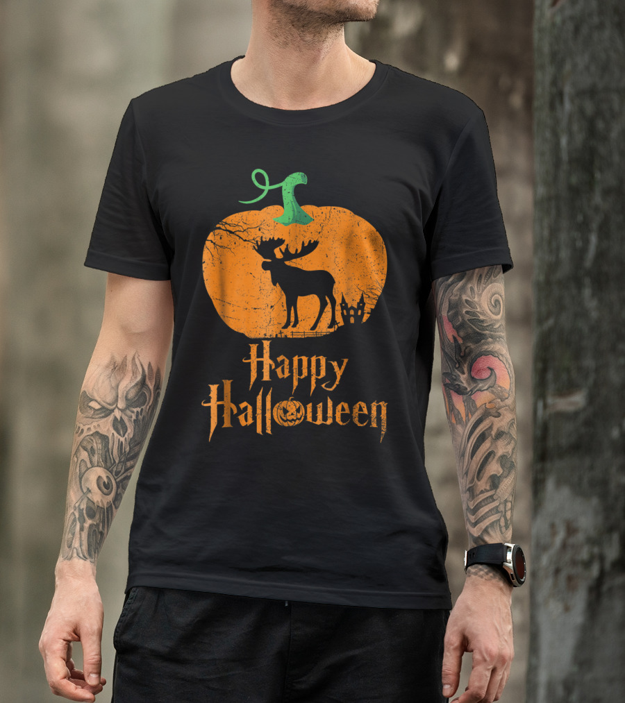 Halloween Moose Pumpkin Happy Halloween T-Shirt
