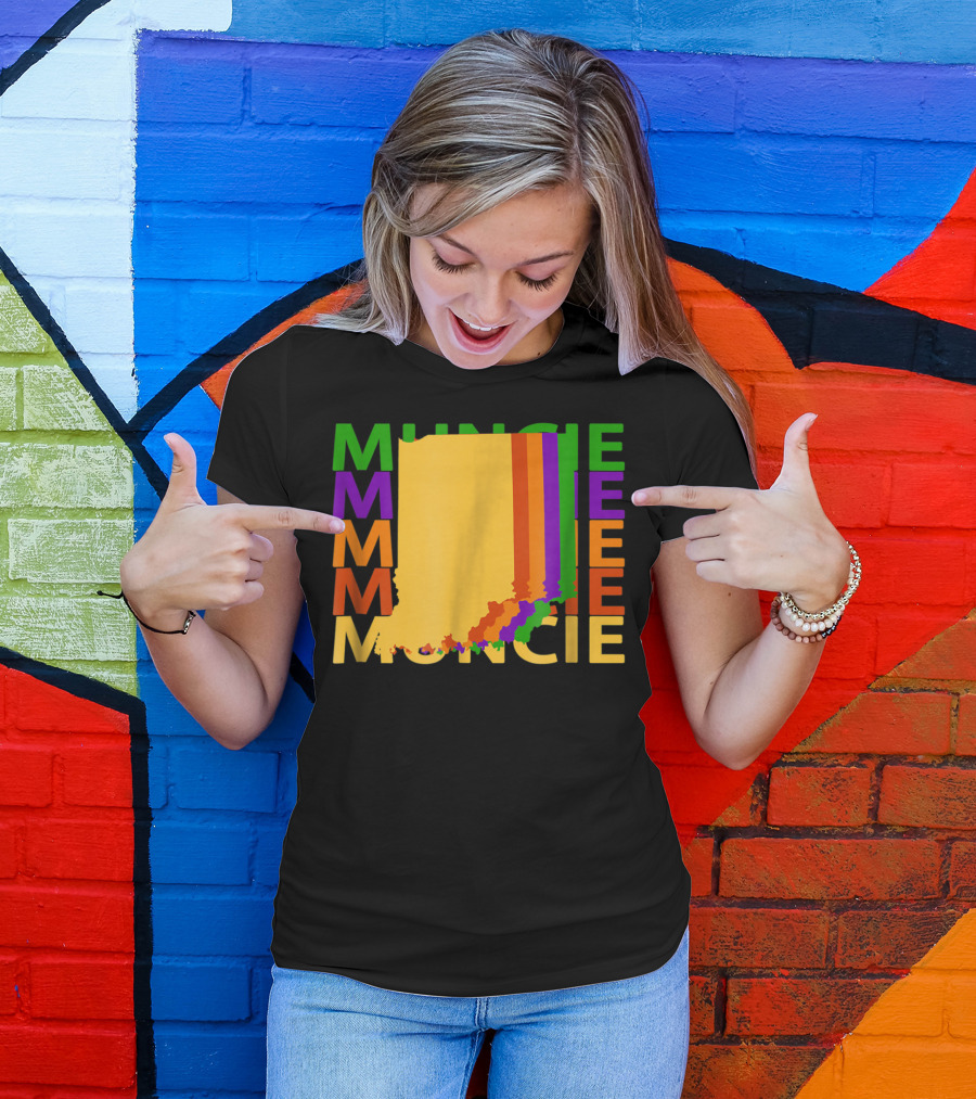 Colorful Muncie Indiana Repeat Map Theme Souvenirs T-Shirt