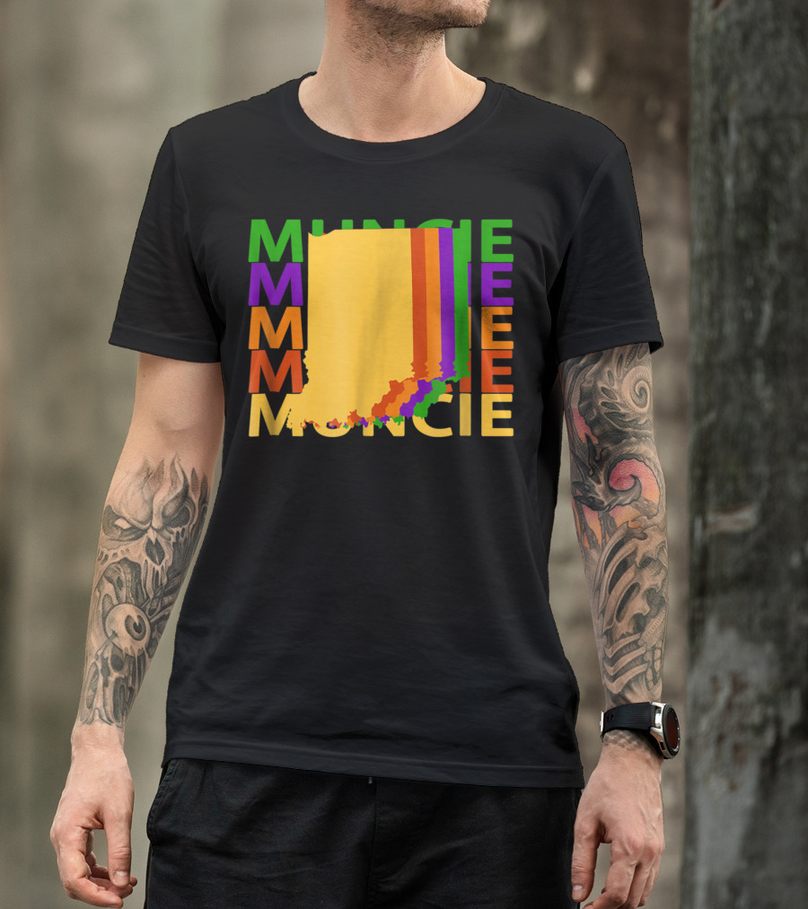 Colorful Muncie Indiana Repeat Map Theme Souvenirs T-Shirt