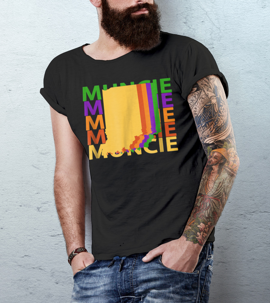Colorful Muncie Indiana Repeat Map Theme Souvenirs T-Shirt