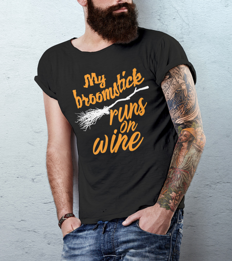 My Broomstick Runs On Wine Cool Halloween T-Shirt