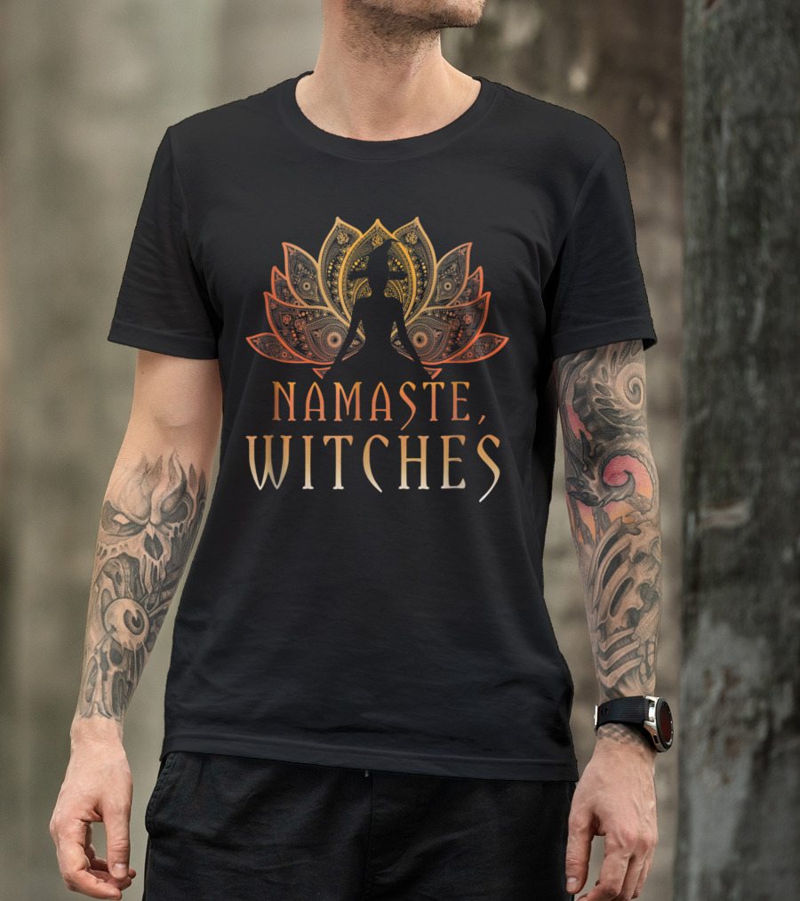 Namaste Witches Funny Halloween Yoga Meditation Lotus Mandala T-Shirt