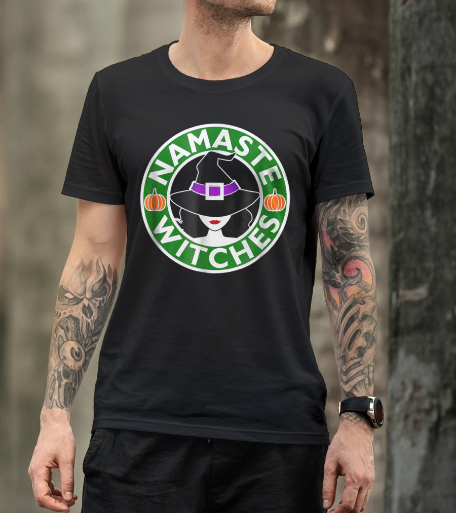Namaste Witches Funny Yoga Basic Witch Hat Pumpkins Halloween T-Shirt