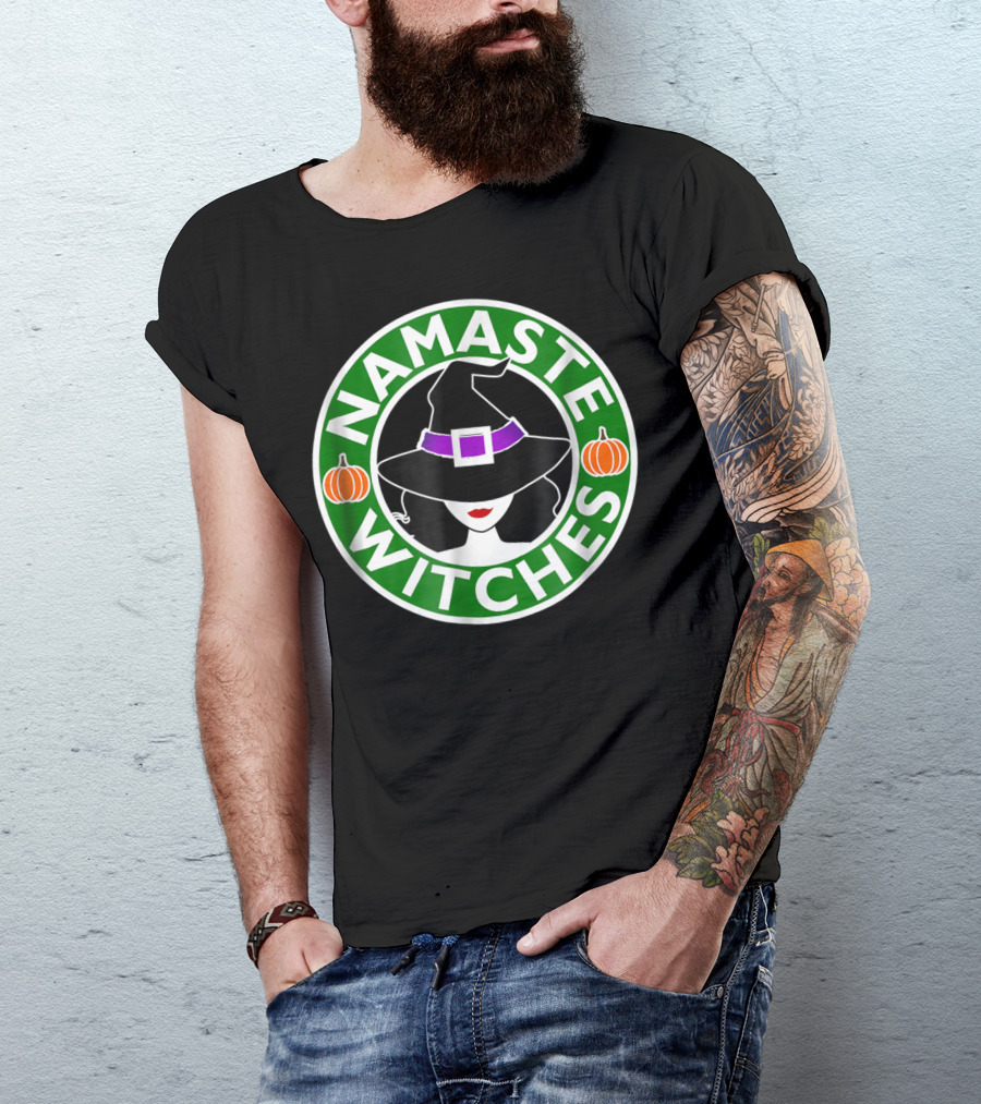 Namaste Witches Funny Yoga Basic Witch Hat Pumpkins Halloween T-Shirt