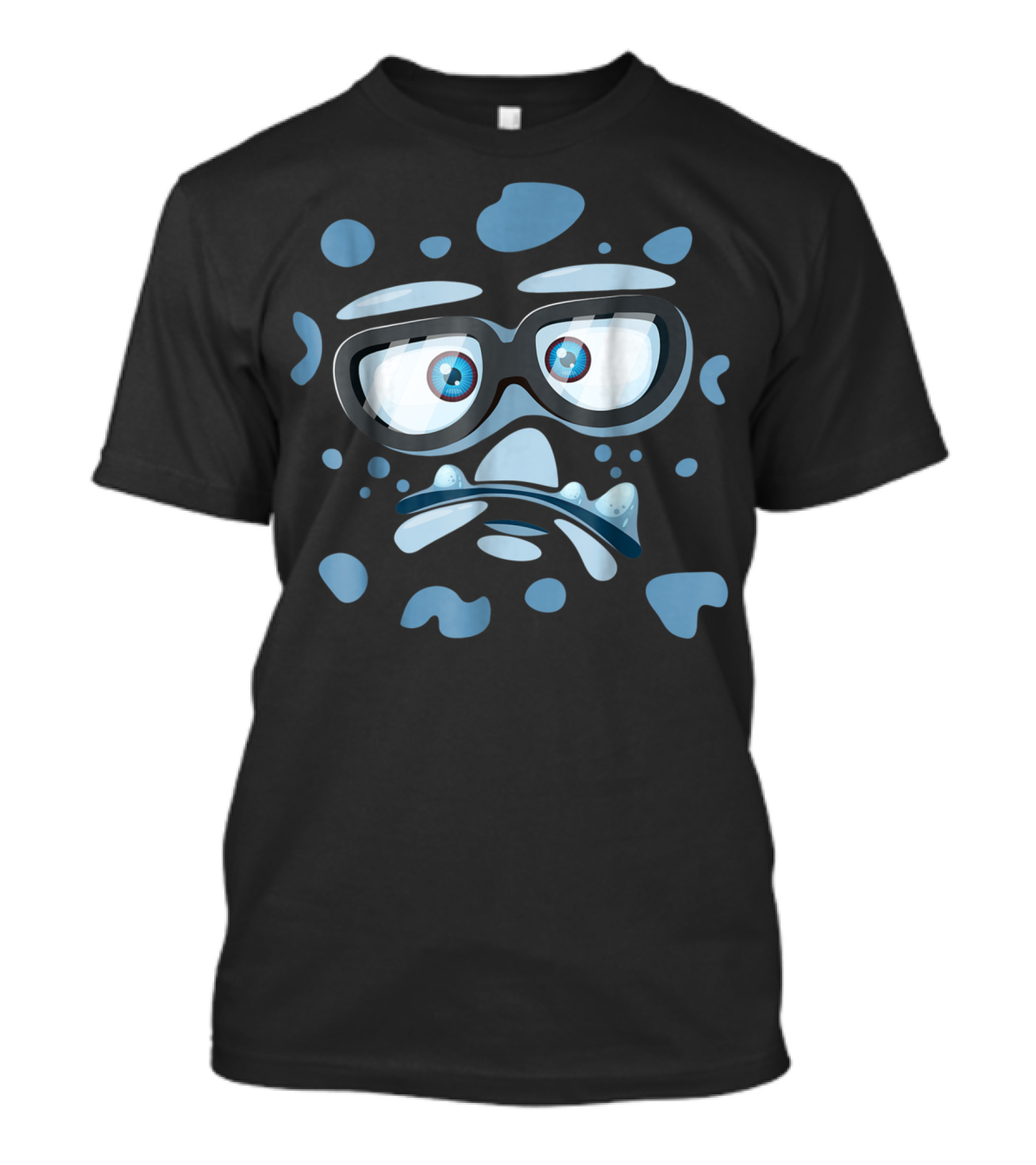 Nerd Monster Face Glasses Blue Blob Eyes T-Shirt