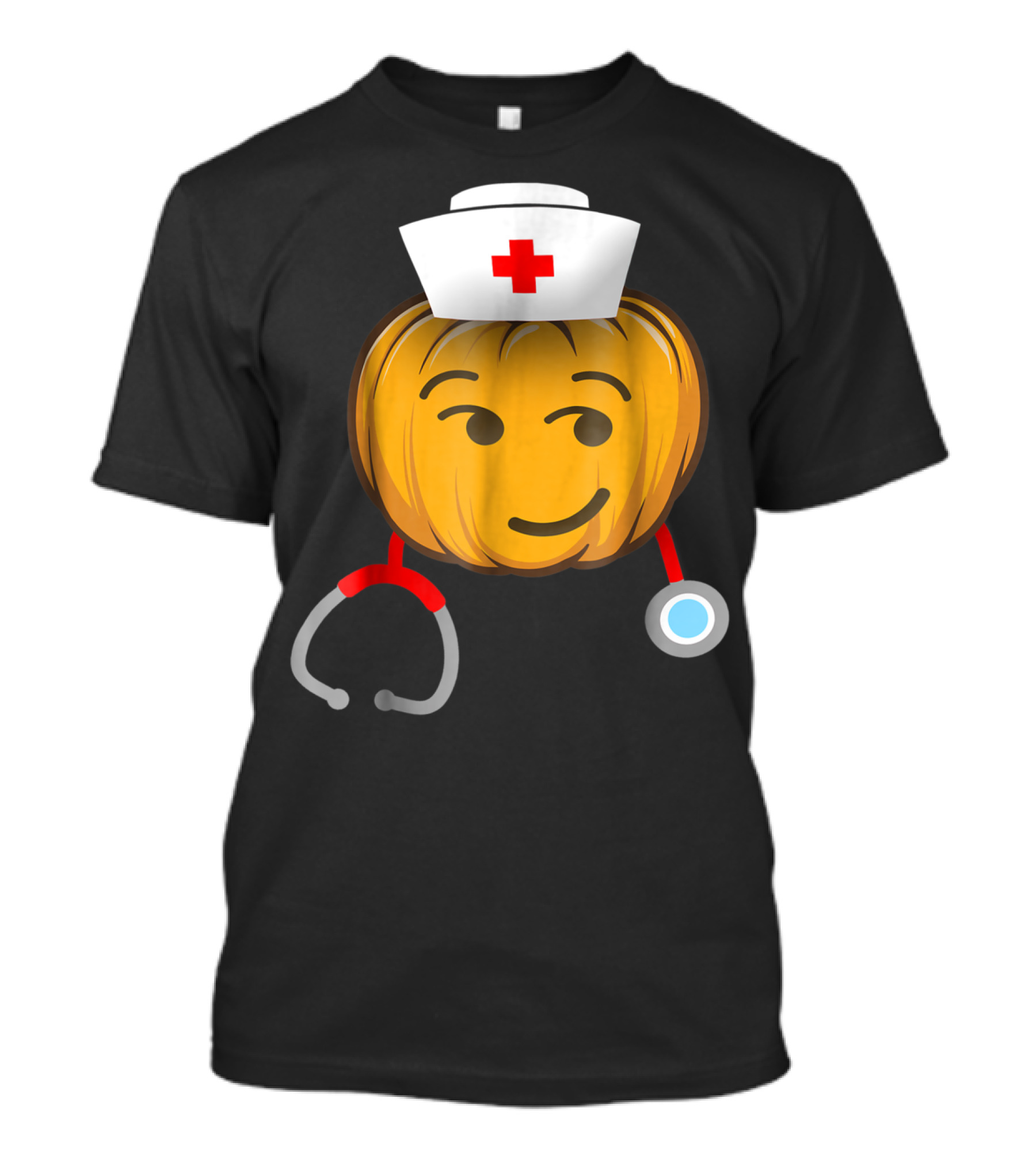 Nurse Pumpkin Emoji Wearing Smirking Face With Stethoscope And Halloween Nurse Hat T-Shirt