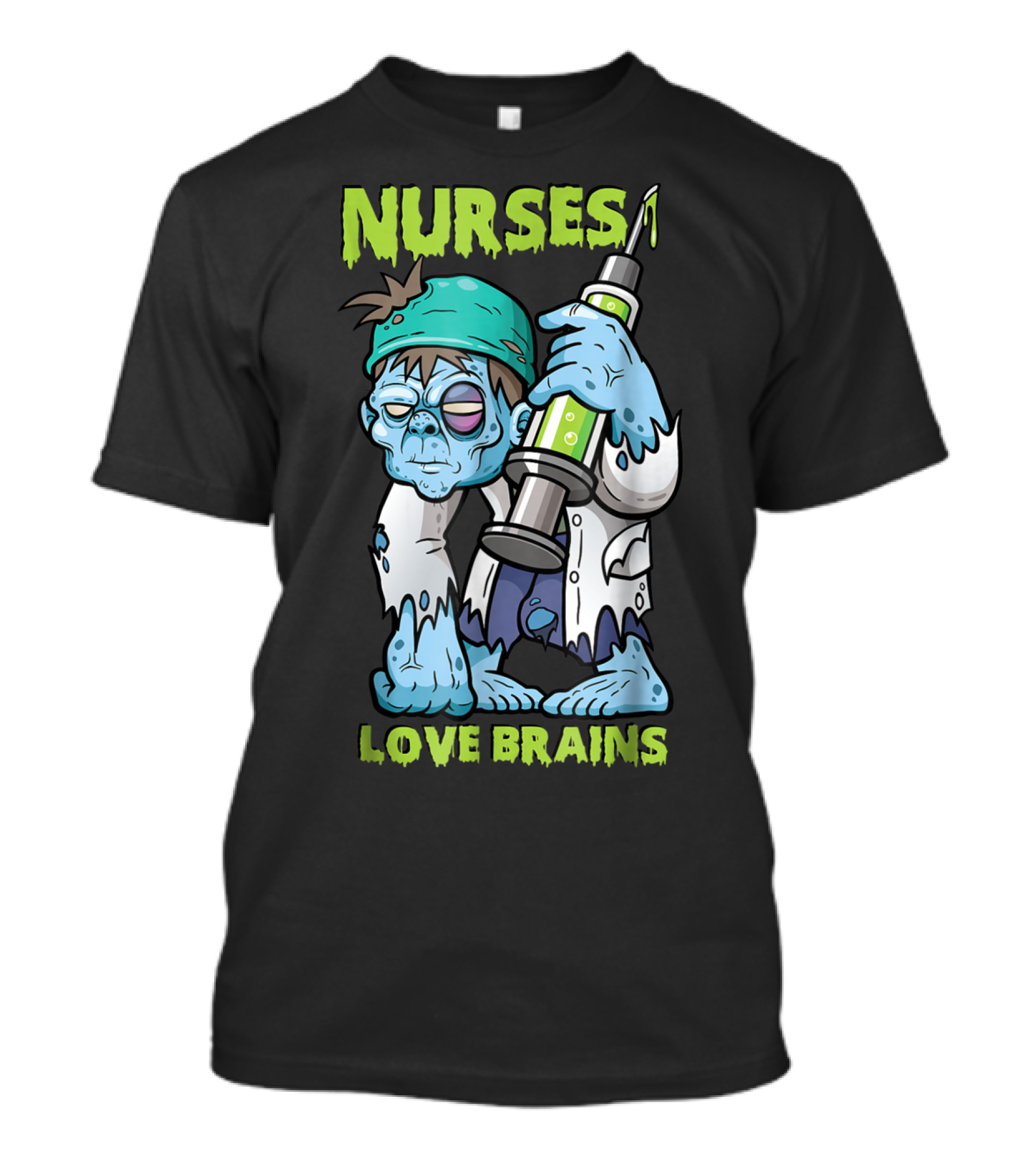 Nurse Halloween Nurses Love Brains Zombie Syringe T-Shirt