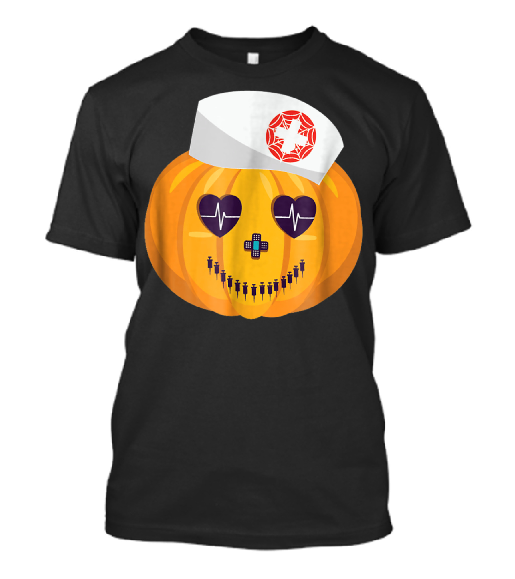 Nursing Student Halloween Pumpkin Heartbeat Nurse Cap T-Shirt