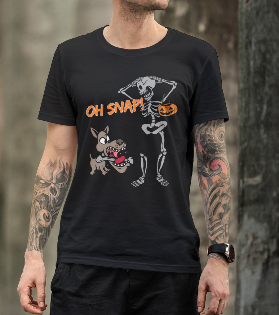 Oh Snap Dog Bone Skeleton Pumpkin Dog T-Shirt