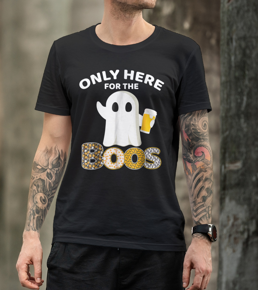 Only Here For The Boos Halloween Beer Lover Ghost Holding Beer T-Shirt