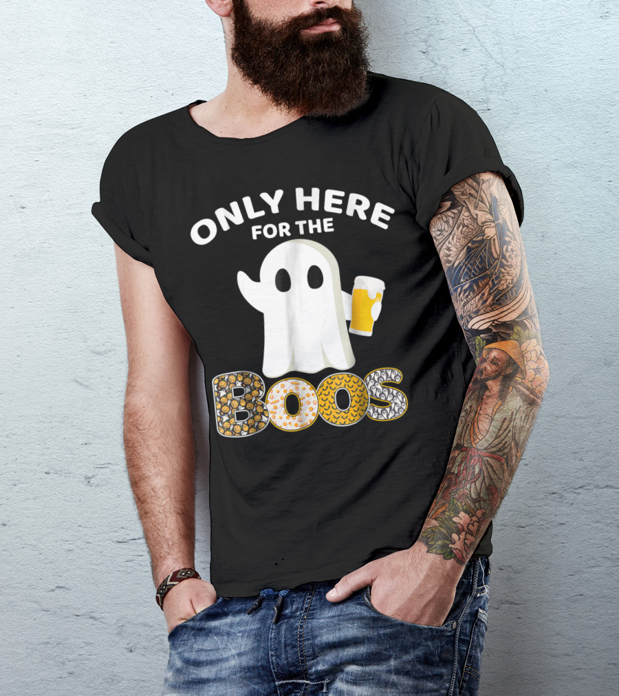 Only Here For The Boos Halloween Beer Lover Ghost Holding Beer T-Shirt