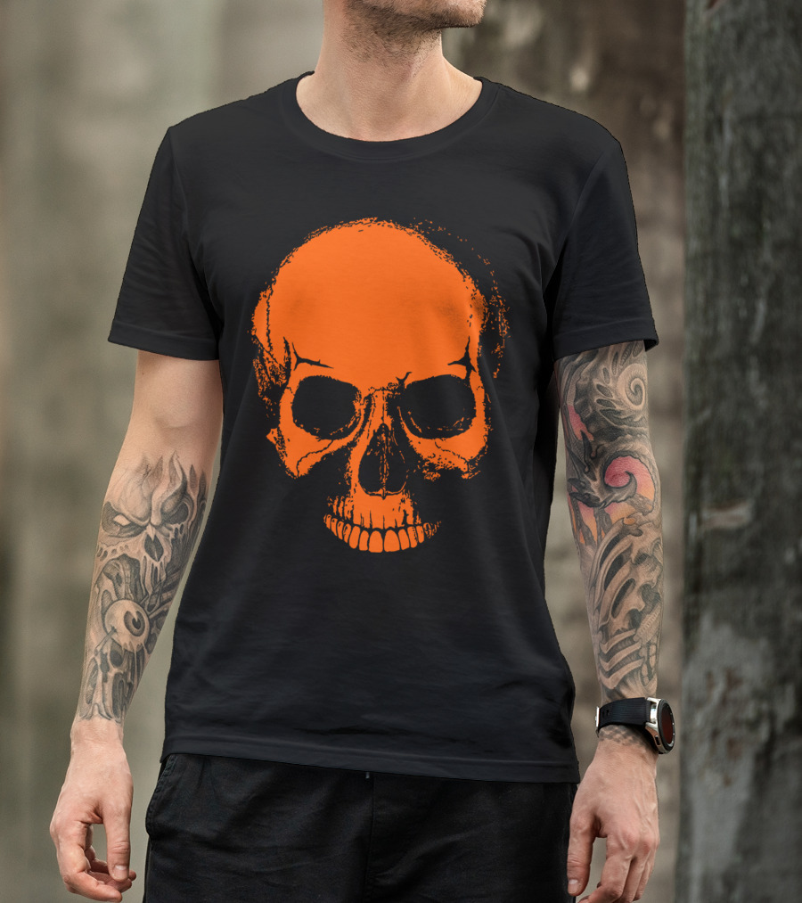 Orange Skeleton Skull Halloween Head T-Shirt