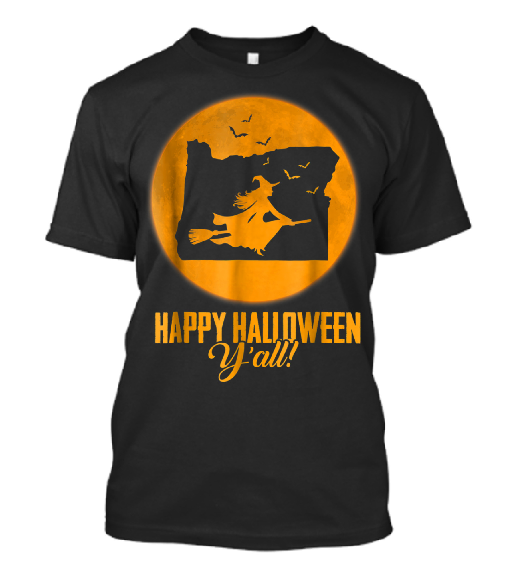 Oregon Witch Map With Happy Halloween Y'all Moon And Bats T-Shirt