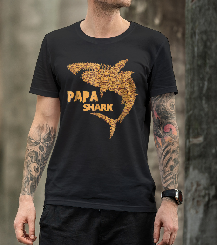 Papa Shark Pumpkin Halloween Father's Day T-Shirt