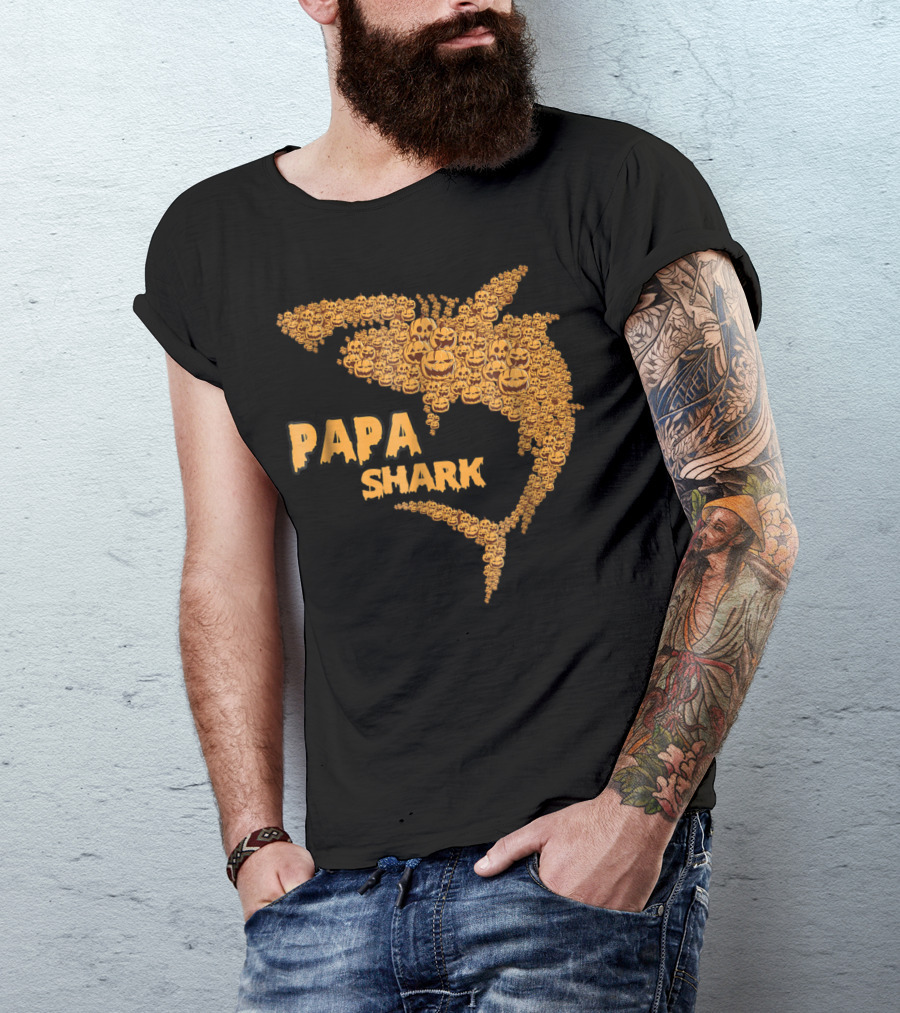 Papa Shark Pumpkin Halloween Father's Day T-Shirt