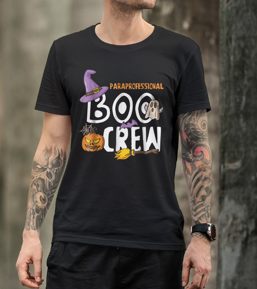 Paraprofessional Boo Crew Halloween Ghost Pumpkin Witch Hat Broom Spiderweb T-Shirt