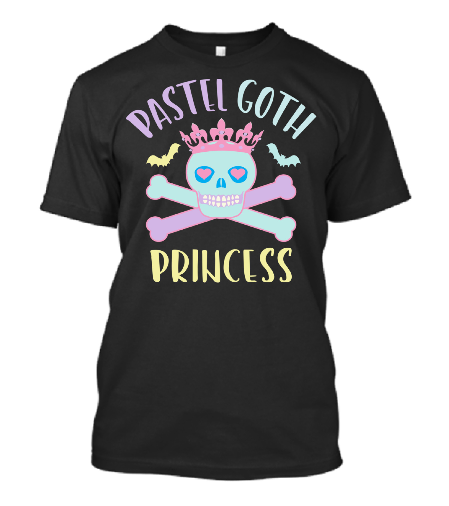 Pastel Goth Princess Skull With Crown And Bats Halloween T-Shirt
