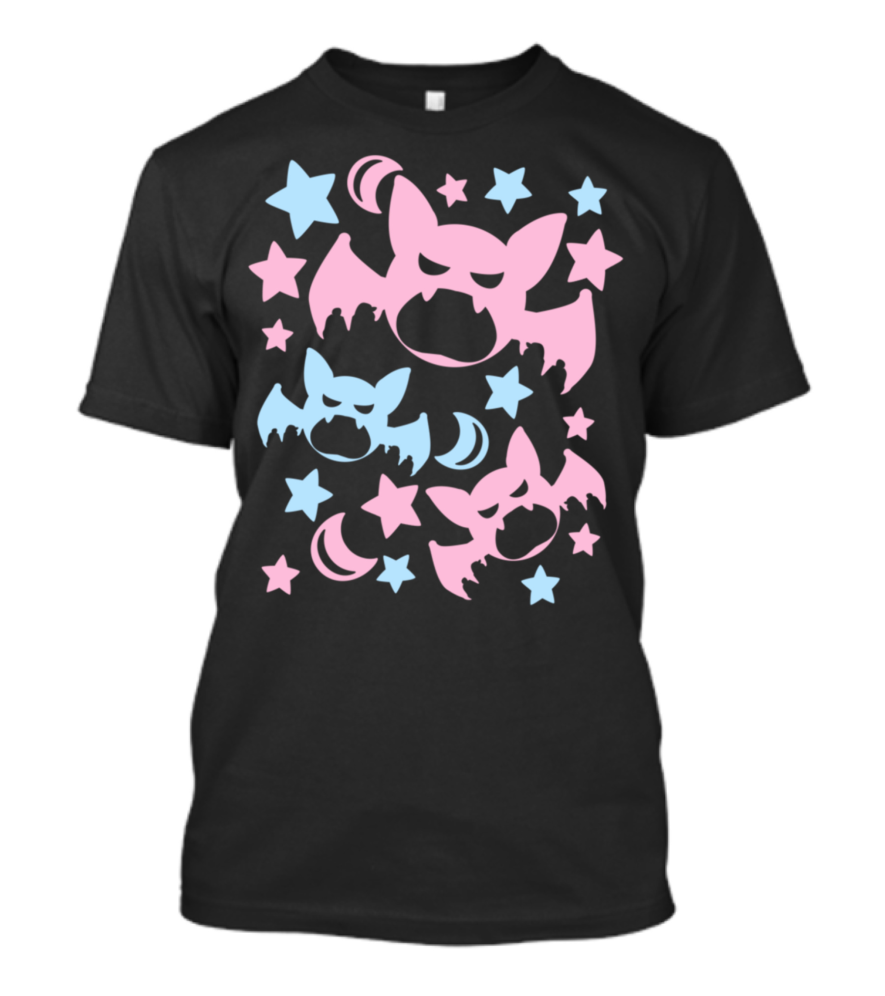 Pastel Goth Gothic Pink And Blue Bats Stars And Moons T-Shirt