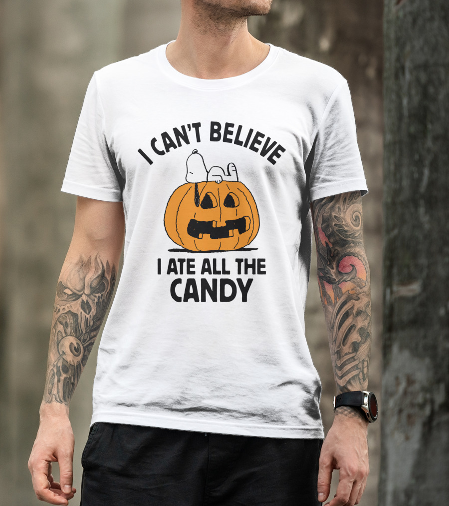 Peanuts Halloween Snoopy I Can't Believe I Ate All The Candy Pumpkin T-Shirt