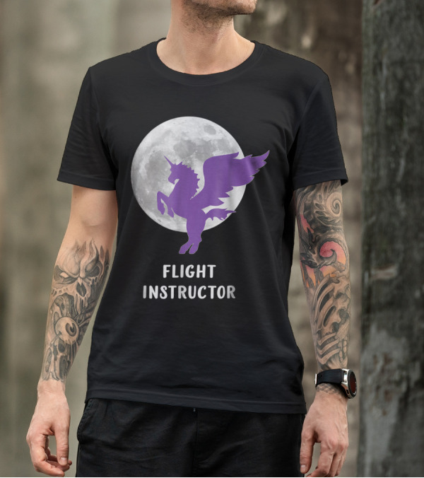 Pegasus Flight Instructor Flying Unicorn Moon Scene T-Shirt