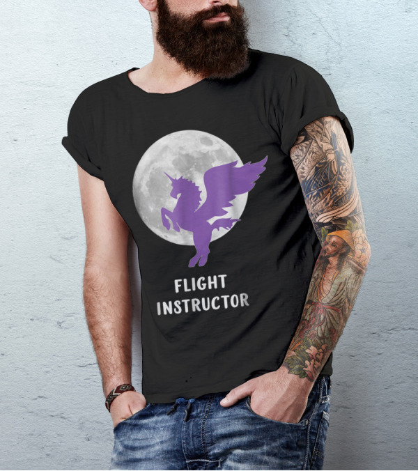 Pegasus Flight Instructor Flying Unicorn Moon Scene T-Shirt
