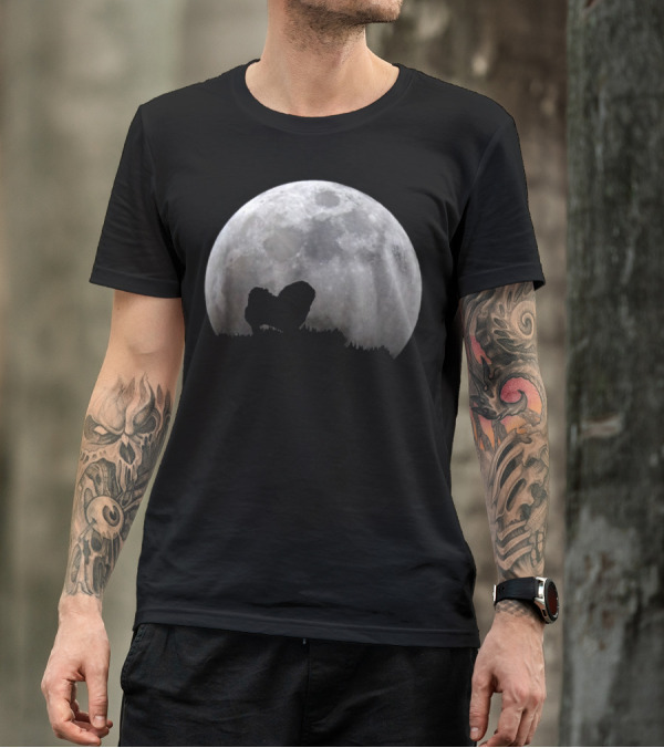 Pekingese Silhouette Against Full Moon T-Shirt