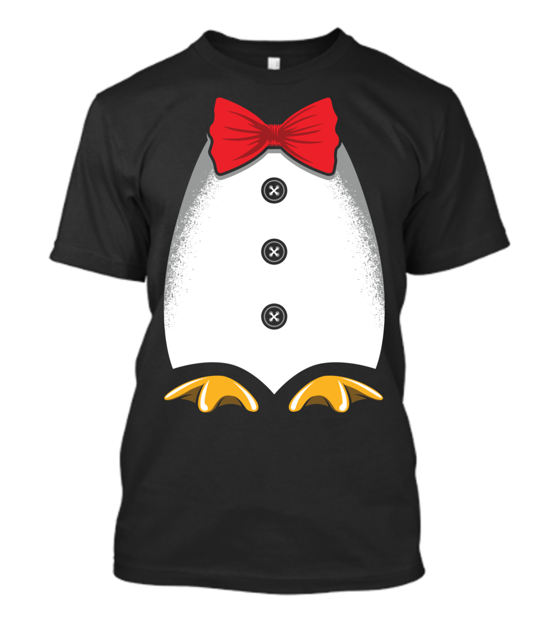 Penguin Tuxedo Red Bow Tie Yellow Feet Black Buttons T-Shirt