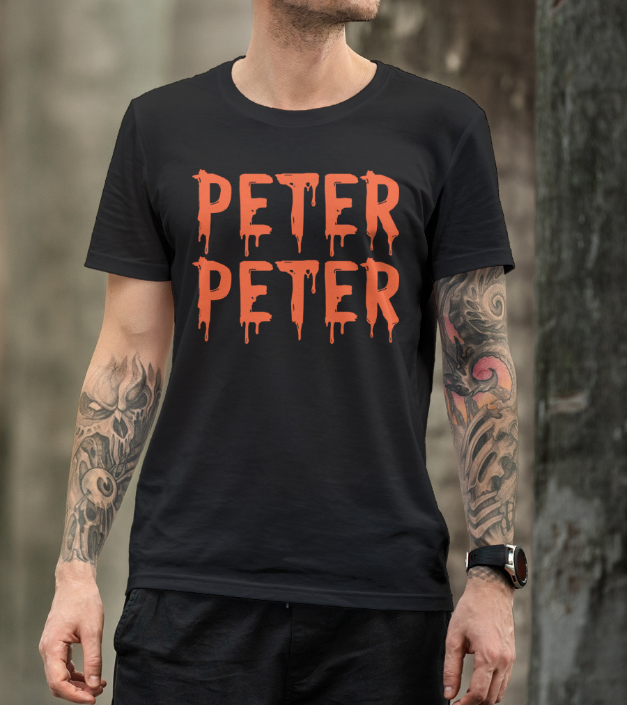 Peter Peter Pumpkin Eater Couples Halloween Dripping Orange Text T-Shirt