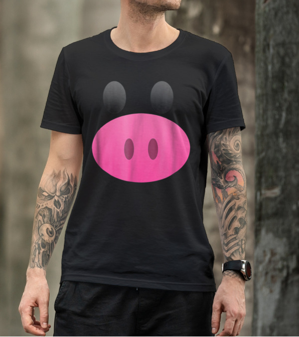 Pig Face Emoji Cute Funny Easy Swine Black Pink T-Shirt