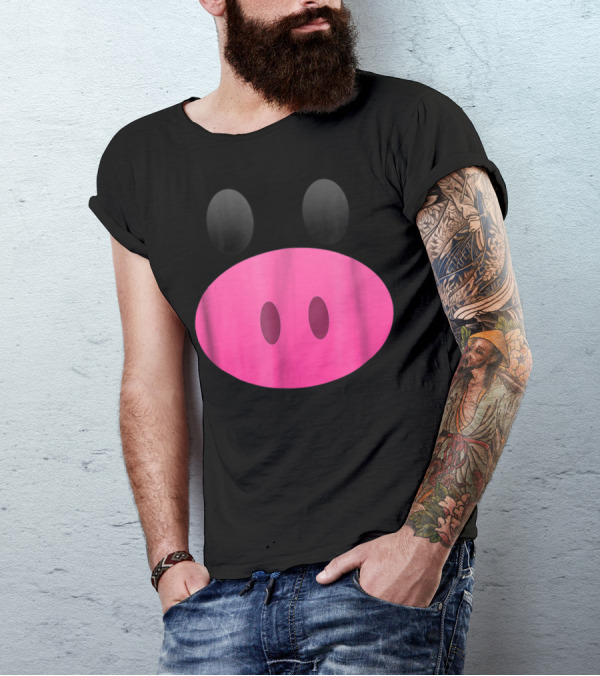 Pig Face Emoji Cute Funny Easy Swine Black Pink T-Shirt